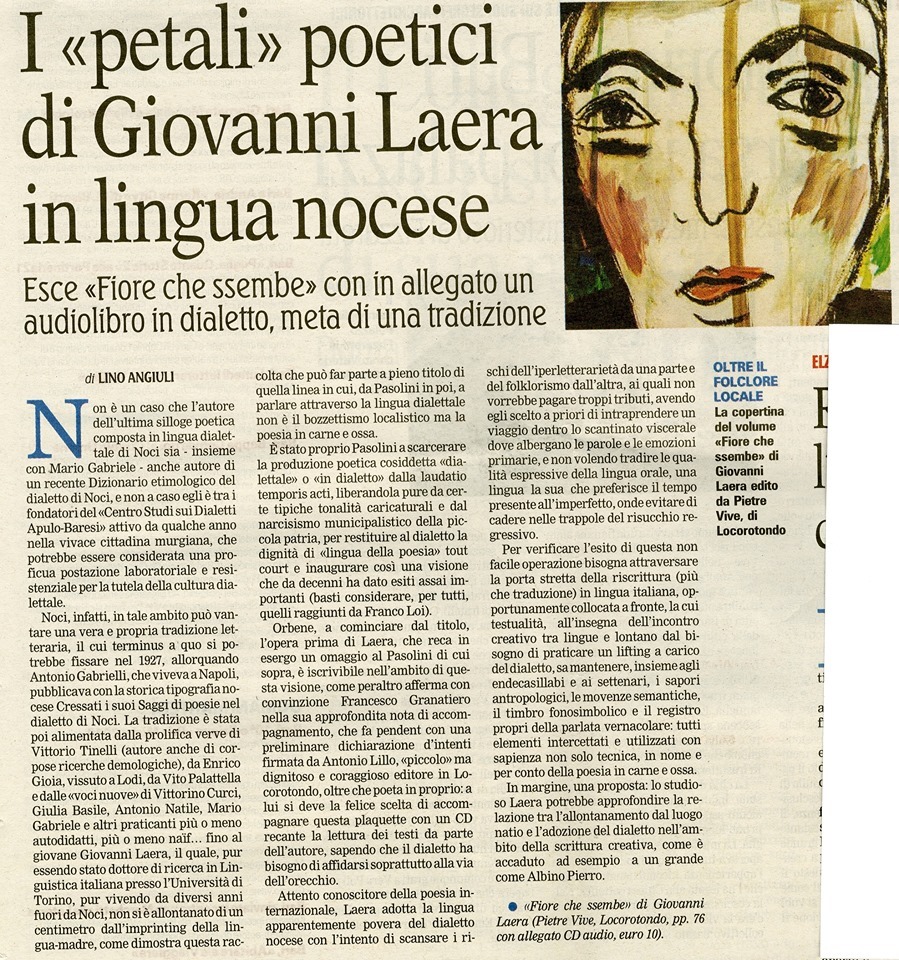 Lino Angiuli scrive di Giovanni Laera sulla Gazzetta del Mezzogiorno